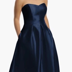 Alfred Sung strapless midnight blue high/low ballgown maxi dress Size 4
